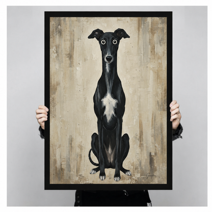 Black Greyhound Whimsical Dog Canvas Art Wall Art
