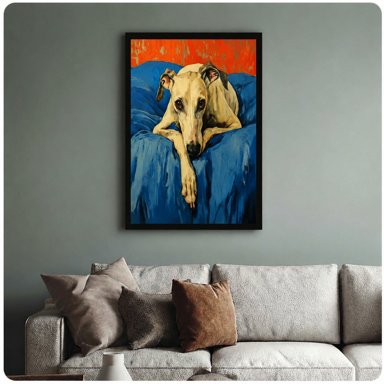 Greyhound Blue Sofa Oil Painting Canvas Art Wall Art