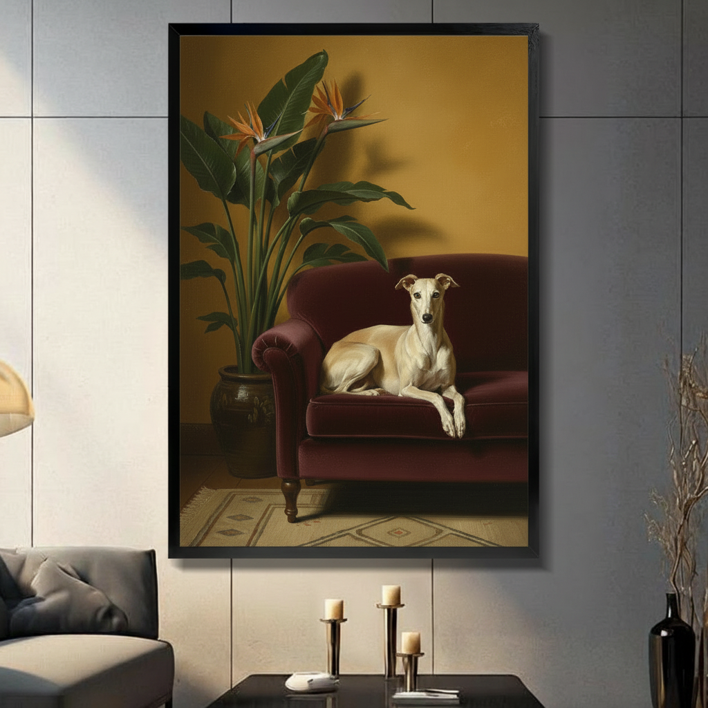 Greyhound on Velvet Sofa Classical Oil Canvas Art