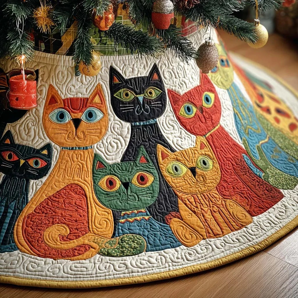 Whisker Wonderland Christmas Quilted Tree Skirt