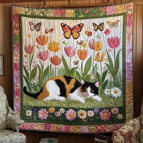 Whiskers In The Tulips Quilt Blanket