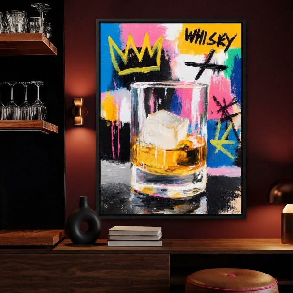 Whiskey Crown Pop Graffiti Scene Canvas Wall Art
