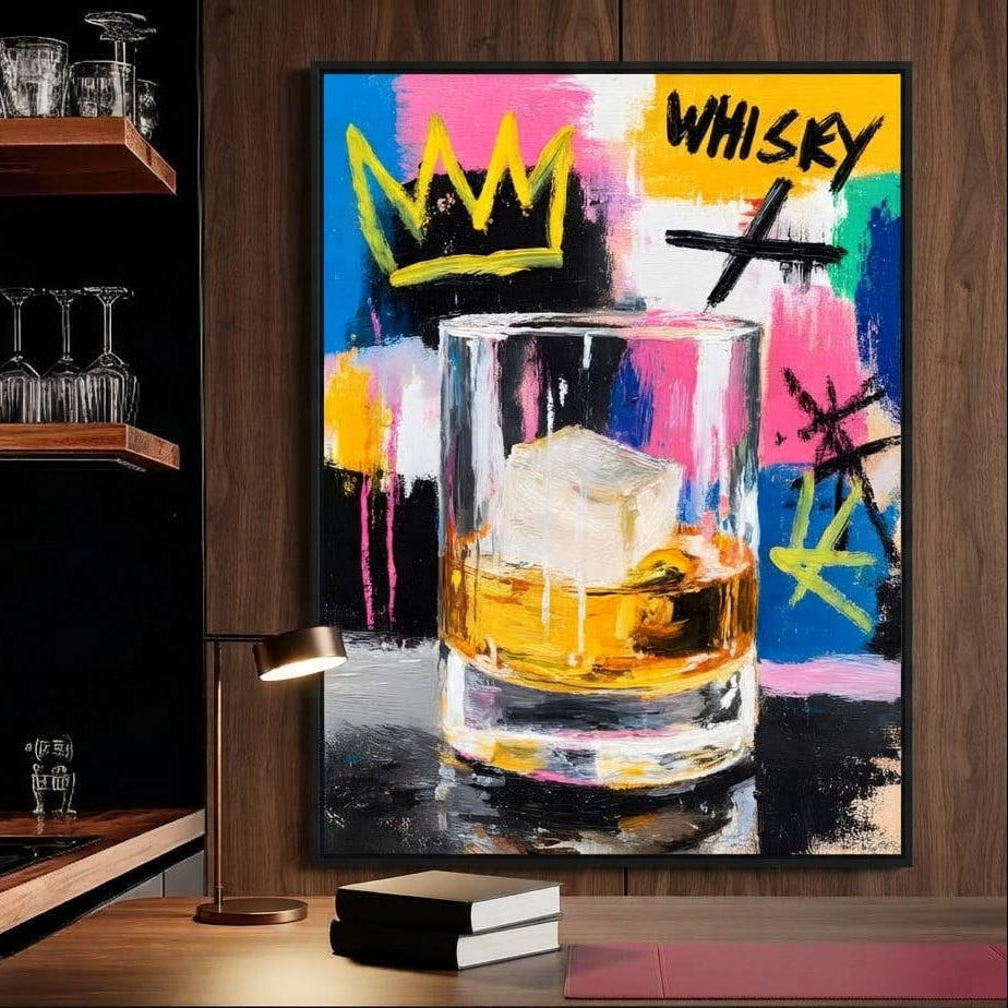 Whiskey Crown Pop Graffiti Scene Canvas Wall Art