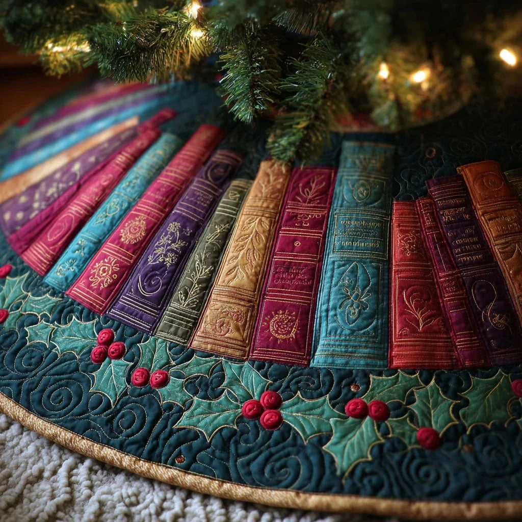 Whispered Chapters Christmas Quilted Tree Skirt
