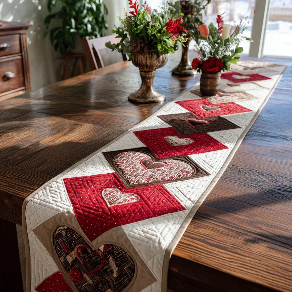 Whispering Hearts Quilted Table Runner