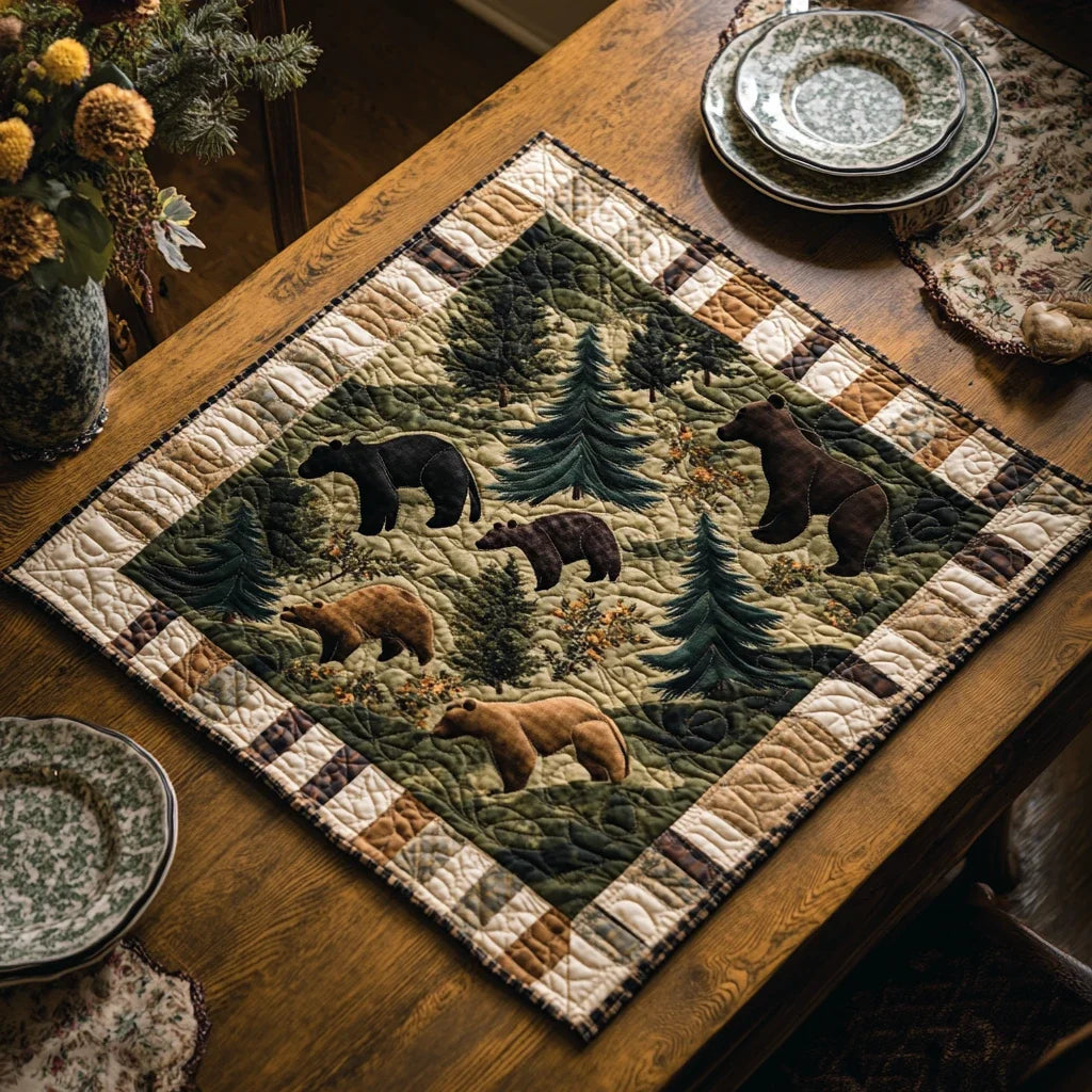Whispering Pines Bear Quilted Table Topper