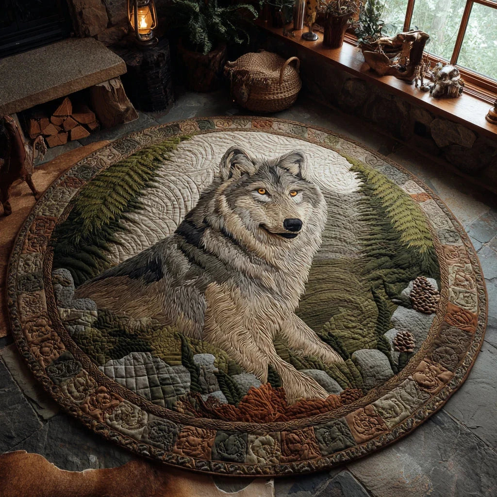 Whispering Pines Wolf Quilted Round Mat
