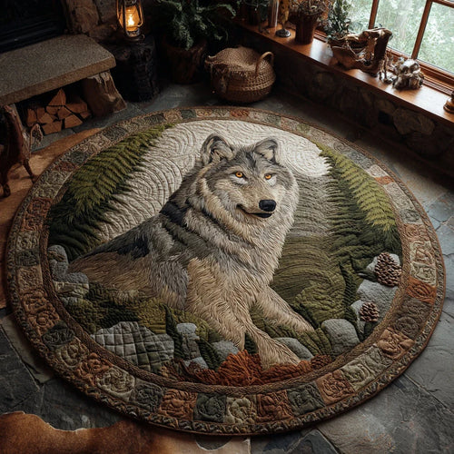Whispering Pines Wolf Quilted Round Mat