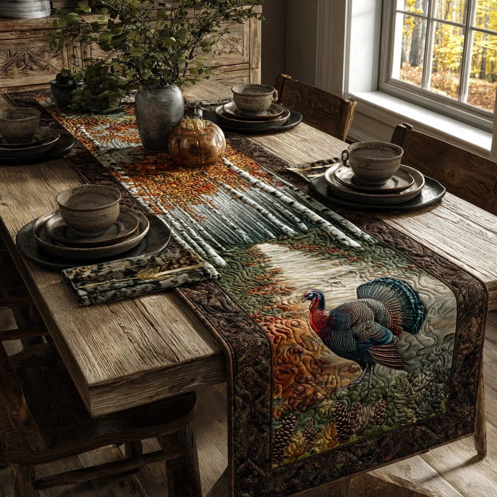 Whispering Woods Turkey Quilted Table Runner