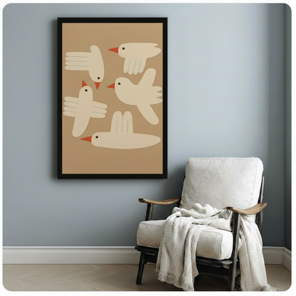 Mid-Century Bird Flock Minimalist Canvas Art Wall Art