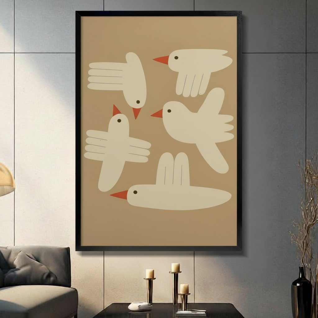 Mid-Century Bird Flock Minimalist Canvas Art Wall Art