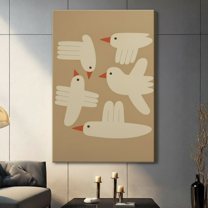 Mid-Century Bird Flock Minimalist Canvas Art Wall Art