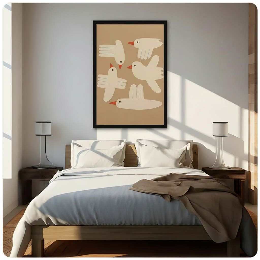 Mid-Century Bird Flock Minimalist Canvas Art Wall Art