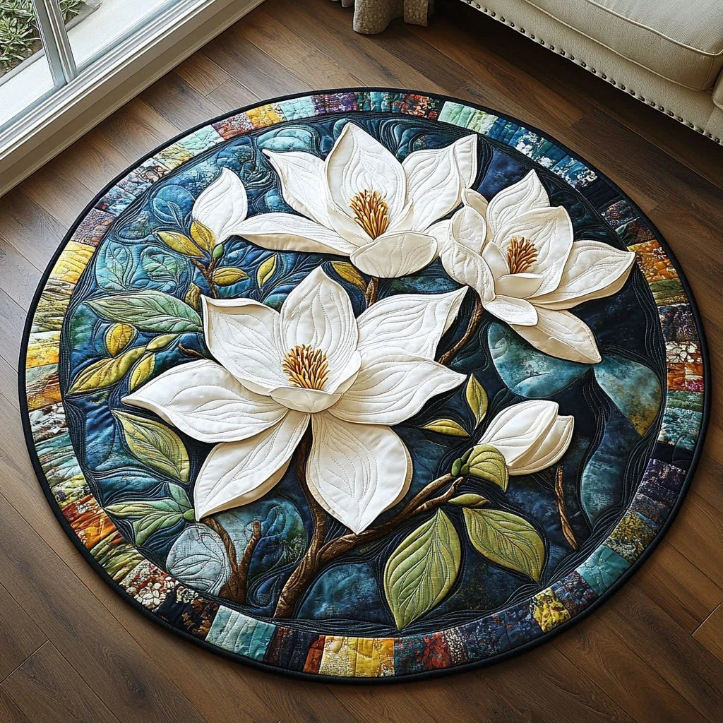 White Blossom Quilted Round Mat