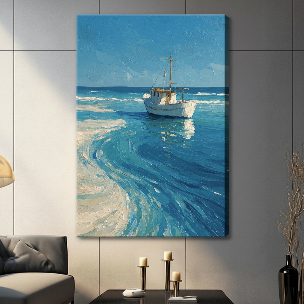 Ocean Fishing Boat Coastal Canvas Wall Art