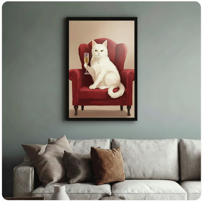 Elegant White Cat Champagne Canvas Wall Art