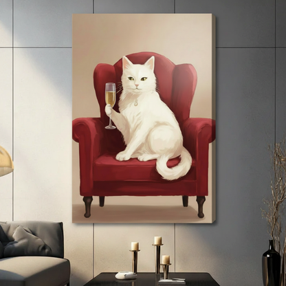 Elegant White Cat Champagne Canvas Wall Art