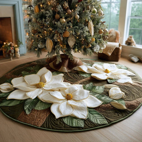 White Christmas Magnolia Christmas Quilted Tree Skirt