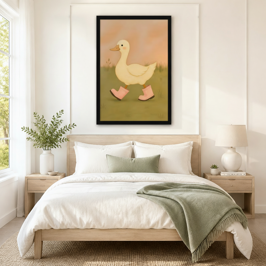 Japanese Cat Rain Woodblock Framed Canvas Art