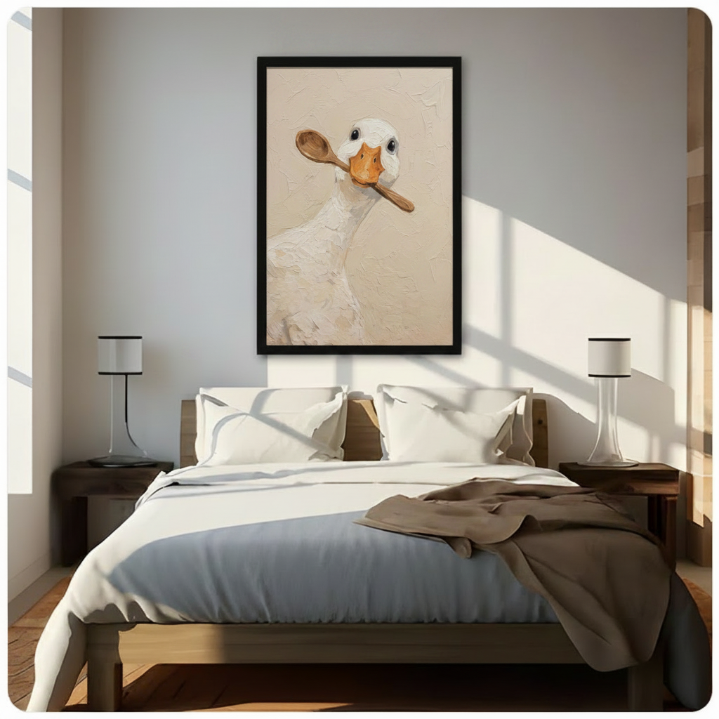 Whimsical Duck Wooden Spoon Oil Painting Wall Art