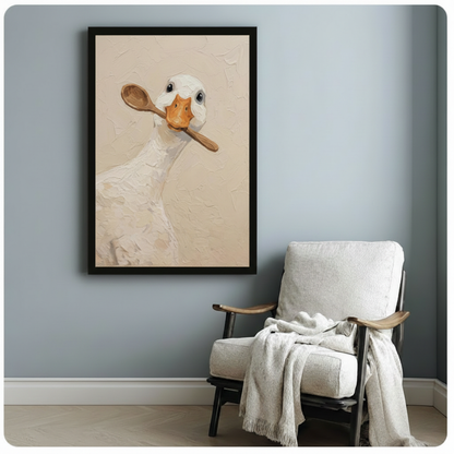 Whimsical Duck Wooden Spoon Oil Painting Wall Art