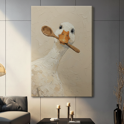 Whimsical Duck Wooden Spoon Oil Painting Wall Art