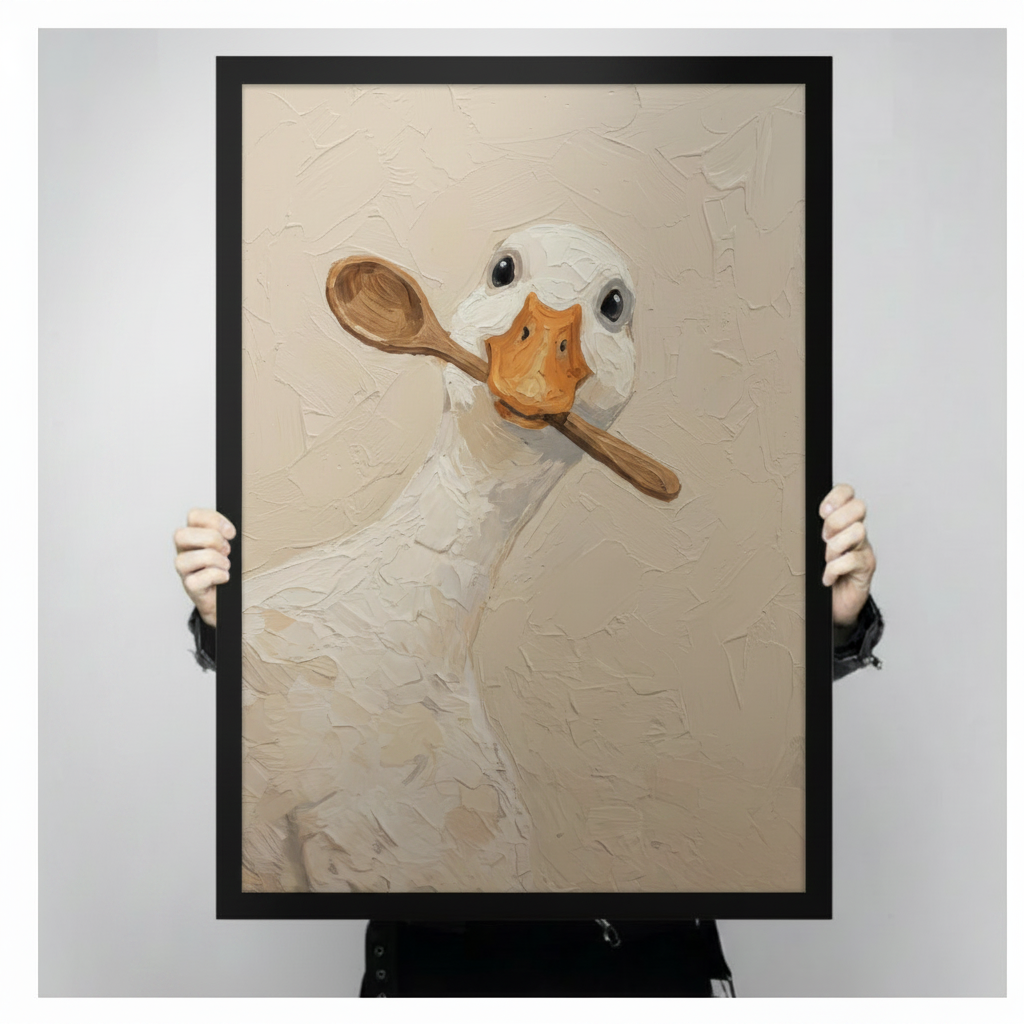 Whimsical Duck Wooden Spoon Oil Painting Wall Art