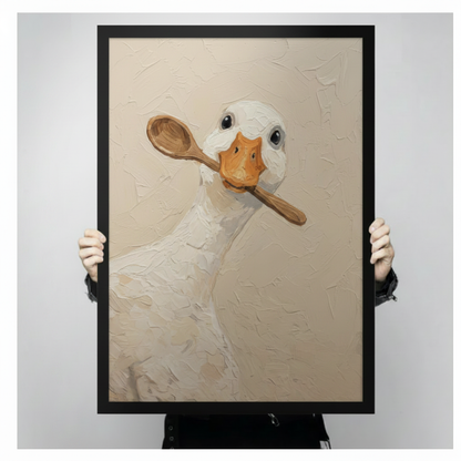 Whimsical Duck Wooden Spoon Oil Painting Wall Art