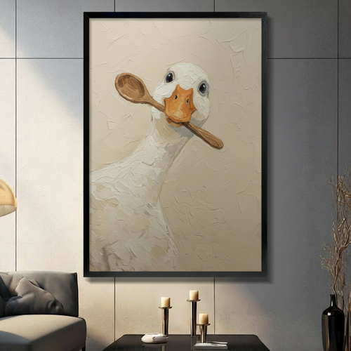 Whimsical Duck Wooden Spoon Oil Painting Wall Art
