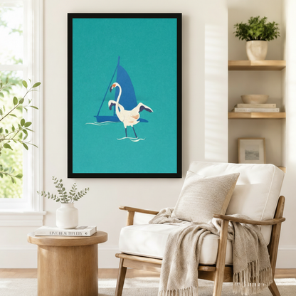 Coastal Egret Sailboat Canvas Art Wall Art