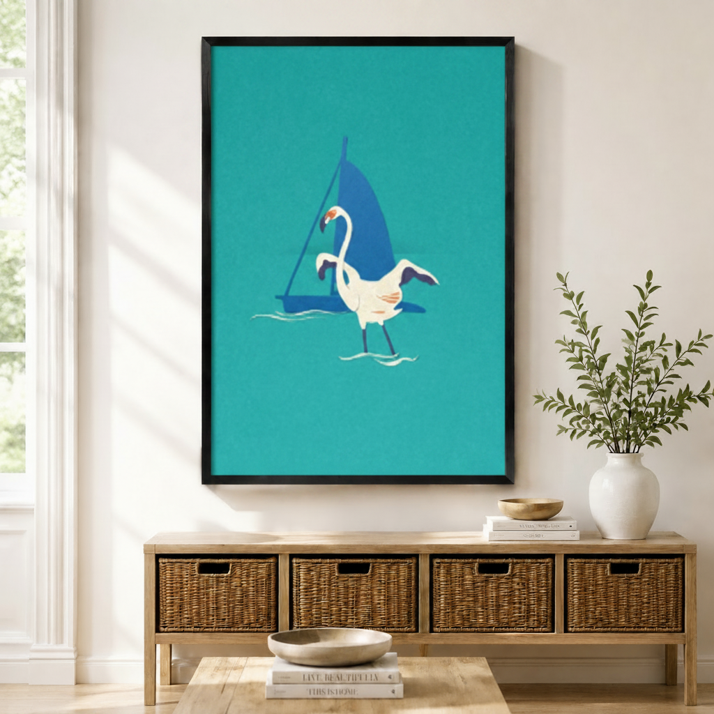 Coastal Egret Sailboat Canvas Art Wall Art