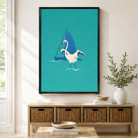 Coastal Egret Sailboat Canvas Art Wall Art