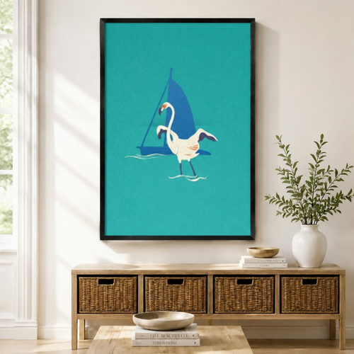 Coastal Egret Sailboat Canvas Art Wall Art