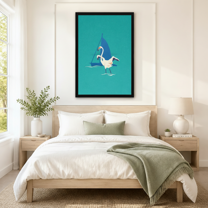 Coastal Egret Sailboat Canvas Art Wall Art