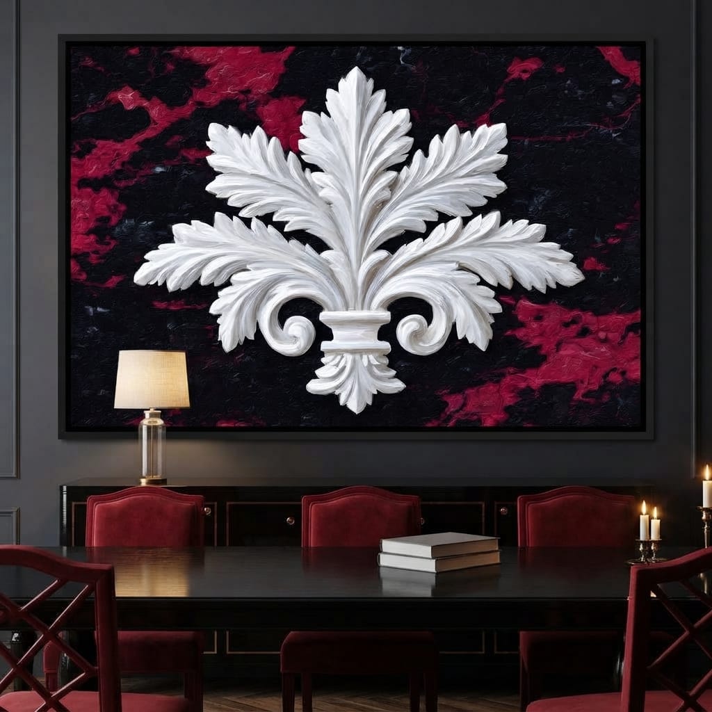 White Fleur De Lis Red Stone Canvas Wall Art