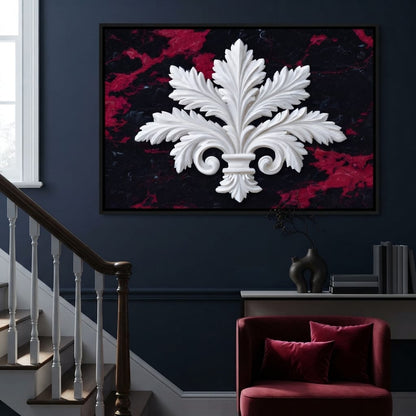White Fleur De Lis Red Stone Canvas Wall Art