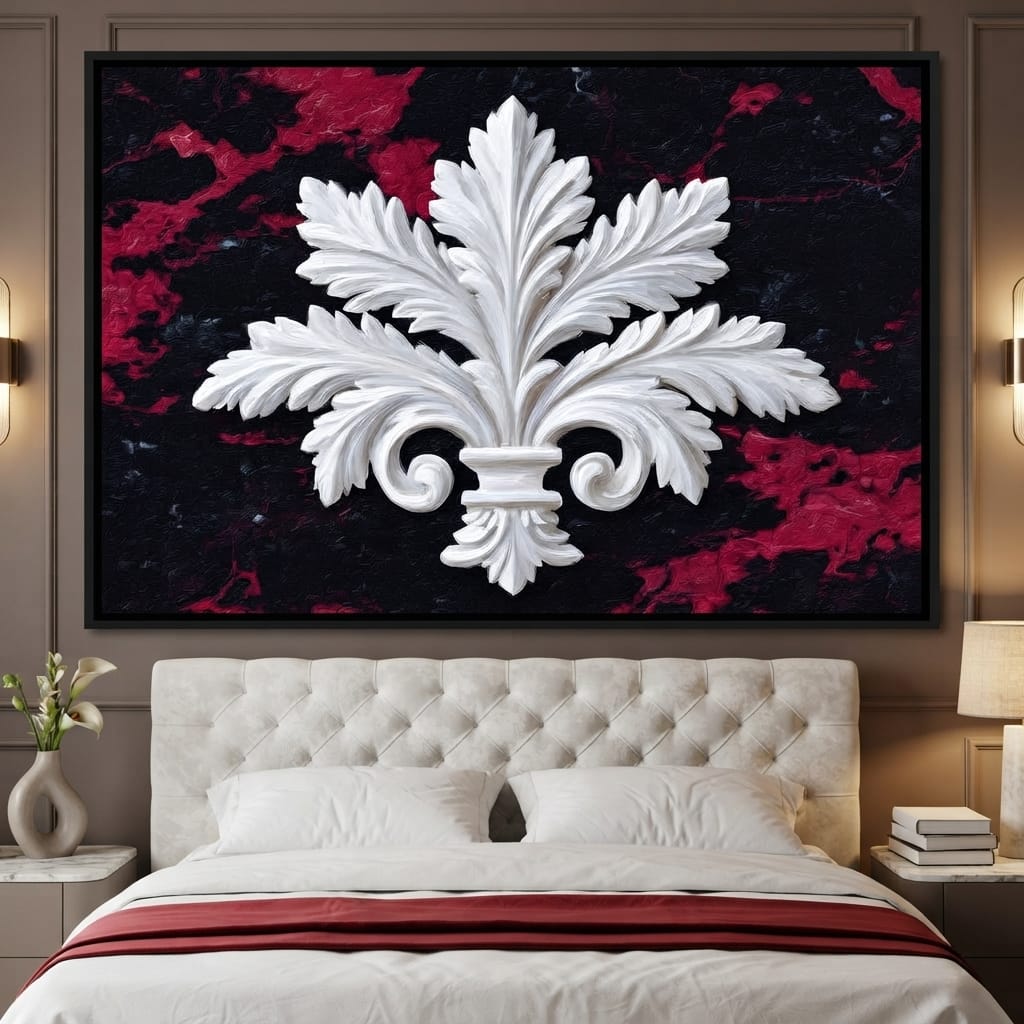 White Fleur De Lis Red Stone Canvas Wall Art