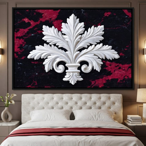 White Fleur De Lis Red Stone Canvas Wall Art