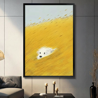 White Fluffy Dog Golden Grass Field Canvas Wall Art
