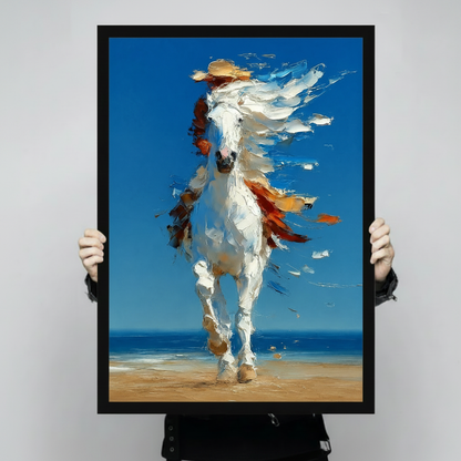 Wild White Horse Beach Ocean Canvas Art Wall Art