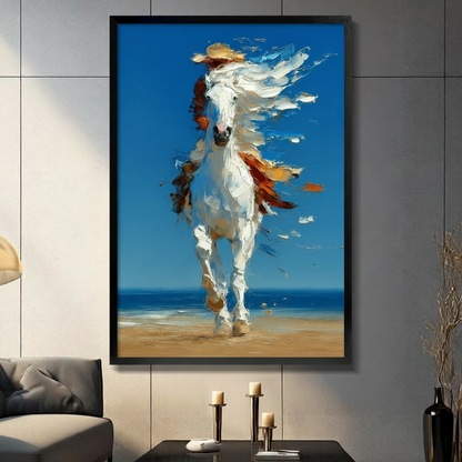 Wild White Horse Beach Ocean Canvas Art Wall Art
