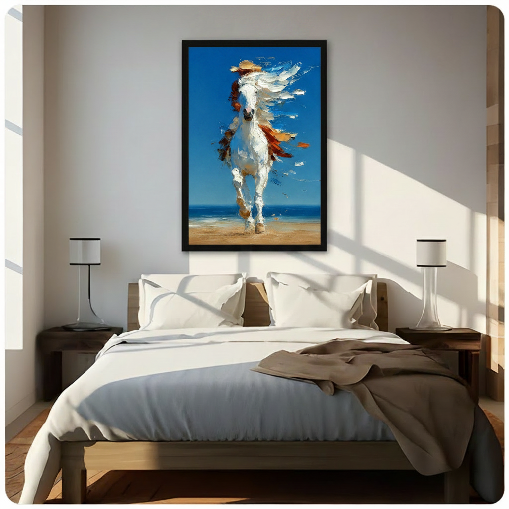 Wild White Horse Beach Ocean Canvas Art Wall Art
