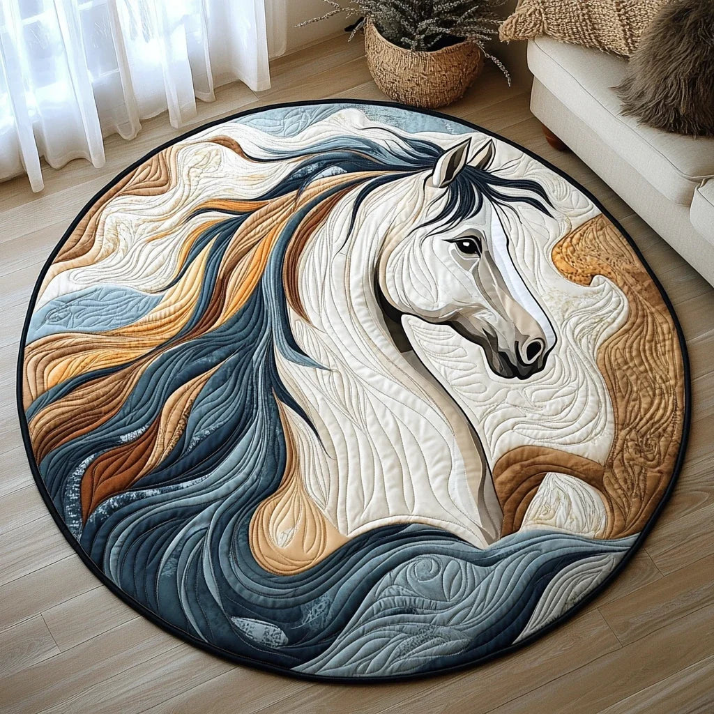 White Horse Themed Quilted Round Mat