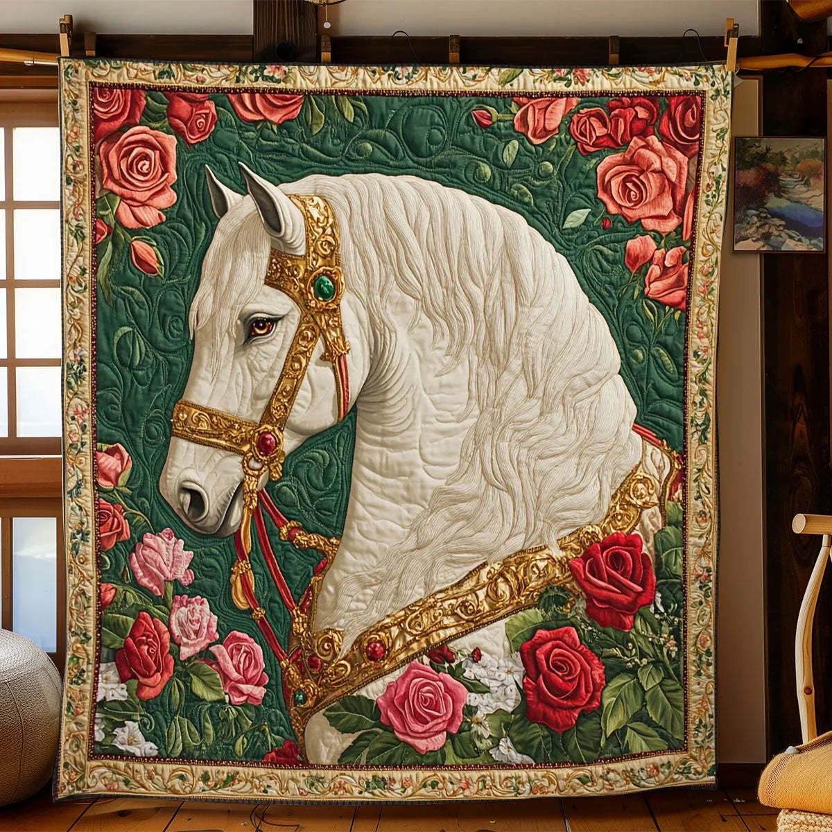 White Horse Waltz Quilt Blanket
