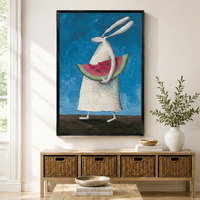 Bunny Watermelon Whimsical Canvas Wall Art