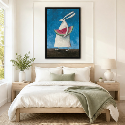 Bunny Watermelon Whimsical Canvas Wall Art