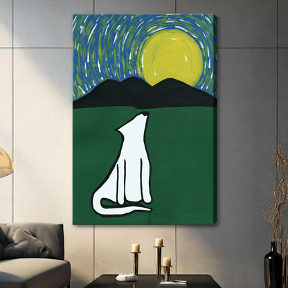 Starry Night Howling Dog Framed Canvas Art Wall Art