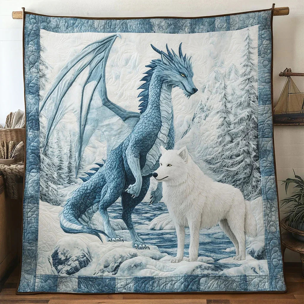 White Wolf Quilt Blanket