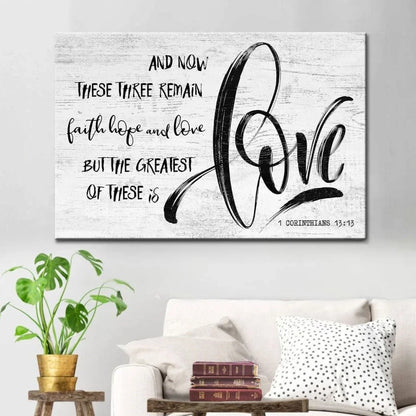 rustic 1 corinthians 13 13 niv faith hope love canvas print bible verse wall art (Landscape) (view 4)