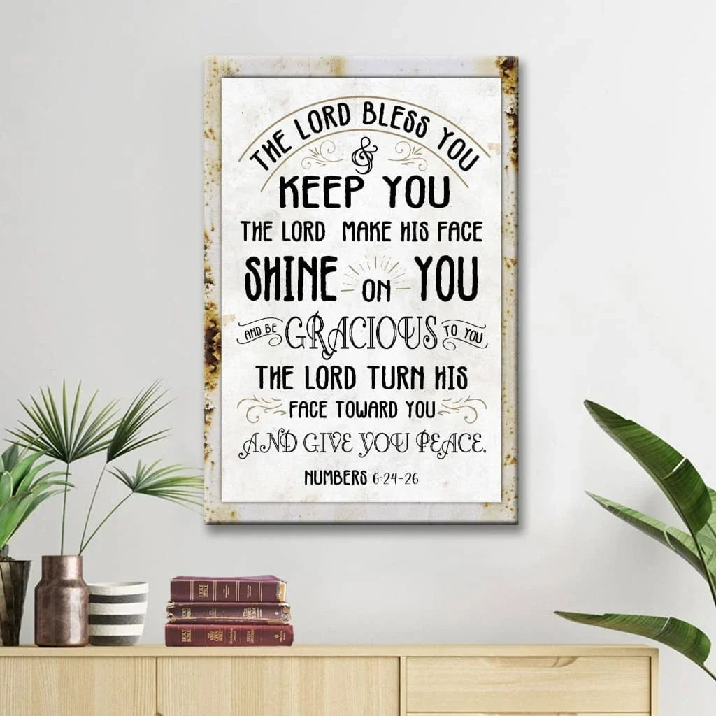numbers 6 24 26 the lord bless you and keep you rustic farmhouse wall art canvas (view 5)